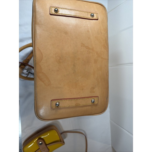 Dooney & Bourke Darcy Satchel Yellow Patent Leather Tan Leather Crossbody Bag - Picture 14 of 16